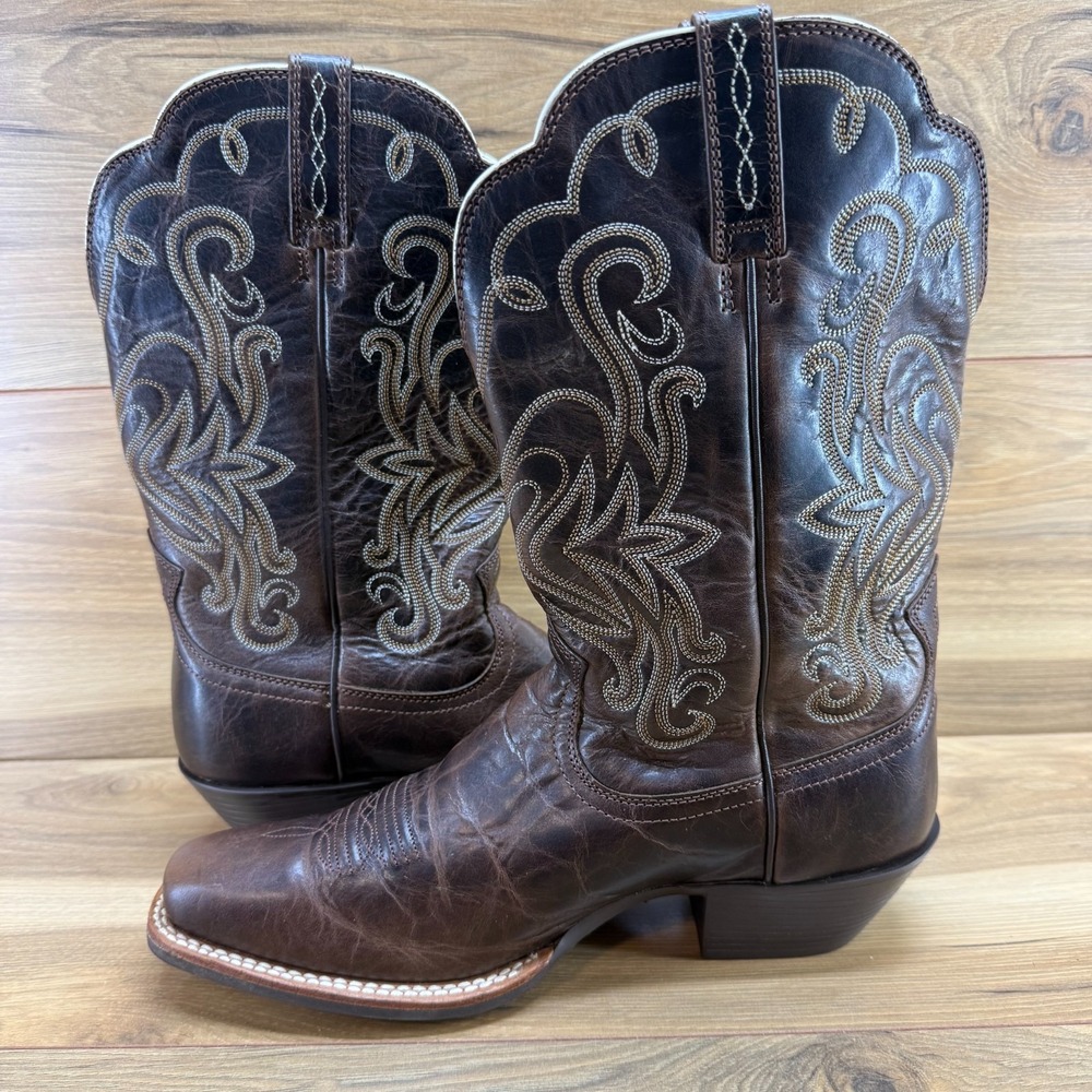 Ariat Brown Embroidered Leather Western Ankle Boots - Picture 6 of 12